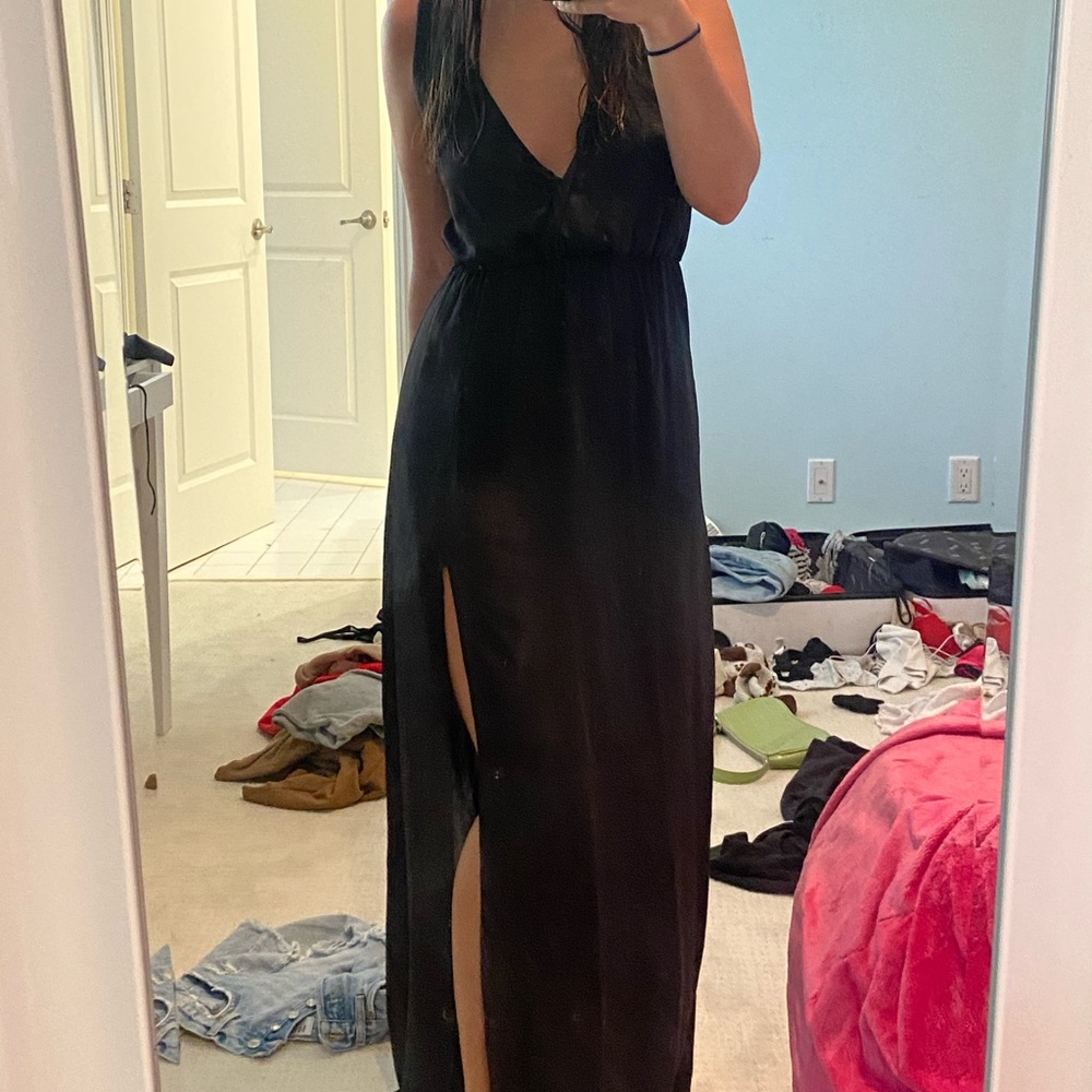 Black Blue Life Maxi Dress with Slit